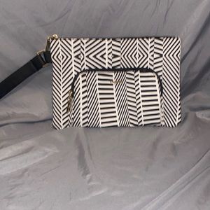 Bebe Black and White Print Wristlet Bag